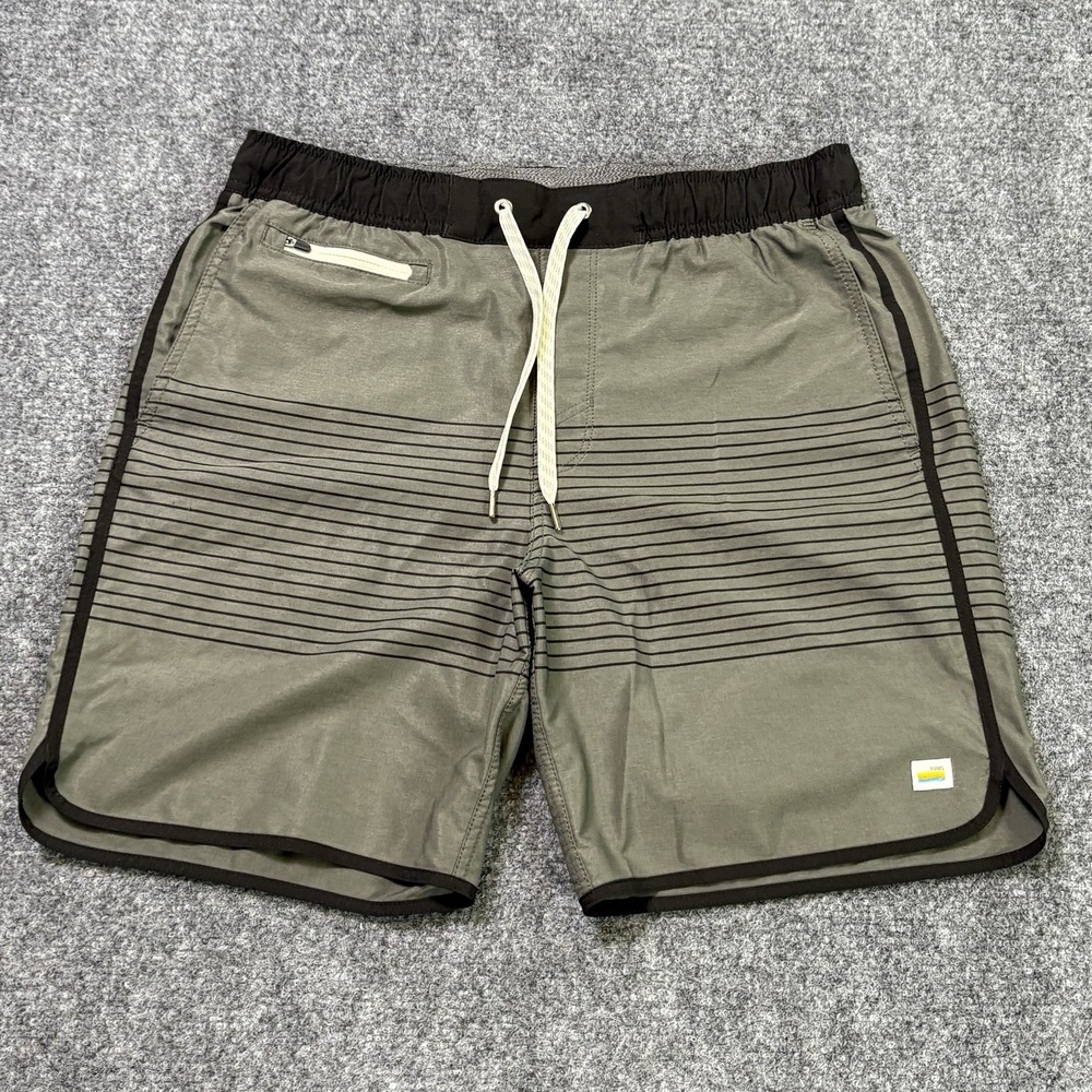 Vuori Banks Shorts Mens Medium Green Black Striped Athletic Stretch Drawstring